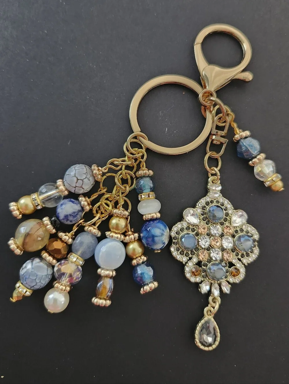 Vintage-inspired Purse Charm or Keychain Sodalite Agate Stone Handcrafted